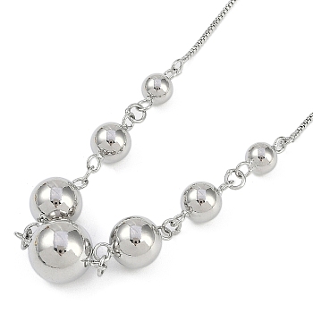 Brass Round Ball Bib Necklaces for Women, Platinum, 16.93 inch(43cm)