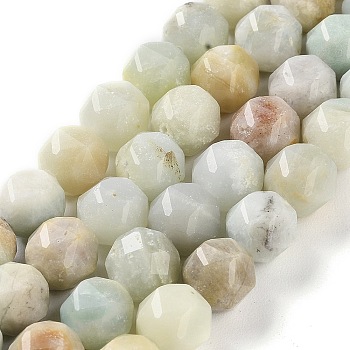 Natural Flower Amazonite Beads Strands, Star Cut Round Beads, 8.5~10.5x9~10.5mm, Hole: 0.8mm, about 40~42pcs/strand, 15.43~15.94 inch(39.2~40.5cm)