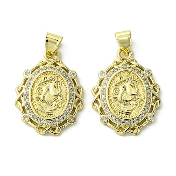 Brass Micro Pave Cubic Zirconia Pendants, Real 18K Gold Plated, Oval, 22.5x17x3.5mm, Hole: 4x3mm