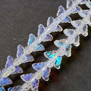 Transparent Glass Beads Strand, Butterfly, Clear, 8x15x4.5mm, Hole: 1mm, about 60pcs/strand, 13.78~14.17 inch(35cm~36cm)
