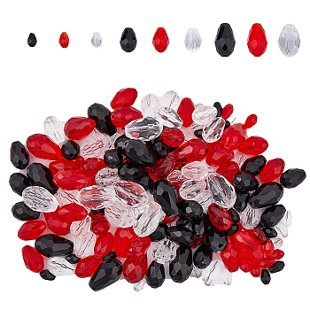 210Pcs 9 Style Glass Beads, Faceted, Teardrop, Mixed Color, 6~15x4~10mm, Hole: 1~2mm