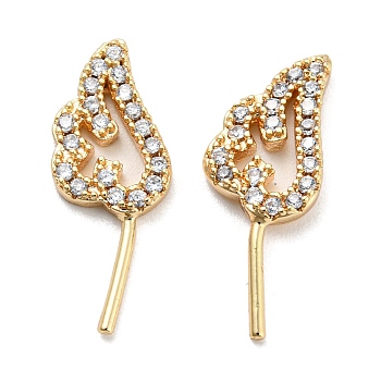 Brass Micro Cubic Zirconia Wing Shape Head Pins, for Baroque Pearl Making, Real 18K Gold Plated, 18x7.5x1.8mm, Pin: 0.9mm