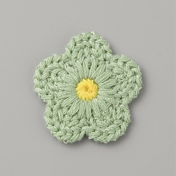 Two Tone Polyester Knitted Ornament Accessories, for DIY Sewing Crafts, Flower, Dark Sea Green, 25~26x26~27x2mm