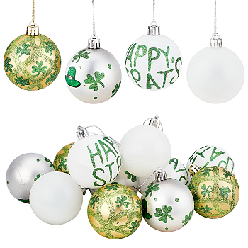 Saint Patrick's Day Theme Plastic & Polyester Ball Pendant Decorations, Decorative Balls, Mixed Color, 90mm, 12pcs/set