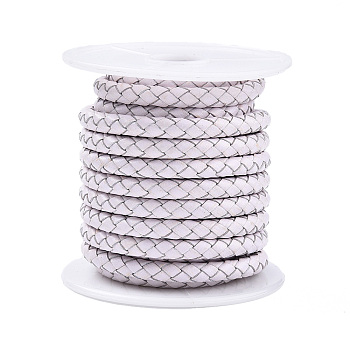 Braided Cowhide Leather Cord, Leather Rope String for Bracelets, White, 3mm, about 8m/roll