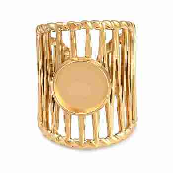 304 Stainless Steel Cuff Rings Ring Components, Round Pad Ring Setting, Ion Plating(IP), Golden, 25.5mm, 18mm, Tray Size: 10mm