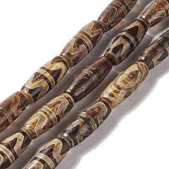 Tibetan Style dZi Beads Strands, Natural & Dyed Agate Beads, Rice, Tiger Pattern, 28.5~30x10mm, Hole: 2.5mm, about 10pcs/strand, 11.81''(30cm)