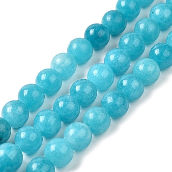 Natural Dyed Jade Beads Strands, Round, Deep Sky Blue, 8.5mm, Hole: 0.8mm, about 45~46pcs/strand, 14.69''~15.04''(37.3~38.2cm)