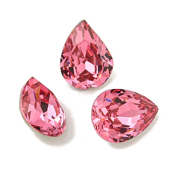 Glass Rhinestone Cabochons, Flat Back & Back Plated, Faceted, Teardrop, Rose, 8x6x4mm