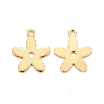 201 Stainless Steel Pendants, Flower, Real 24k Gold Plated, 15.5x13x0.8mm, Hole: 1.4mm
