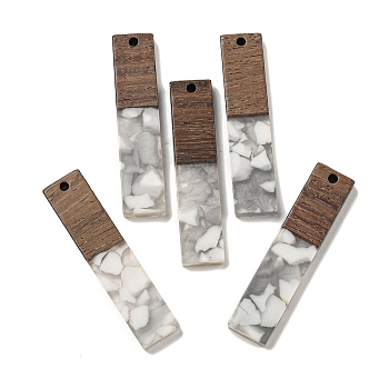 Resin and Walnut Wooden Pendants, Rectangle, Light Grey, 45x10x4.5mm, Hole: 2mm