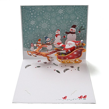 Rectangle 3D Deer Car Pop Up Paper Greeting Card, with Envelope, Christmas Day Invitation Card, Cadet Blue, 155x130x130mm