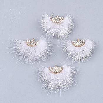 Faux Mink Fur Tassel Pendant Decorations, with Rhinestone and Alloy Findings, Fan, Golden, WhiteSmoke, 24~28x29~34x8mm, Hole: 1.5mm