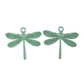 Spray Paint 430 Stainless Steel Charms, Dragonfly, Medium Aquamarine, 14x15x0.3mm, Hole: 1.2mm