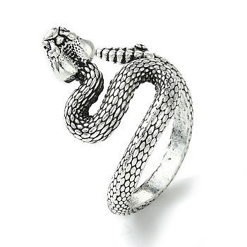 Snake Alloy Open Cuff Rings, Lead Free & Cadmium Free, Antique Silver, 17mm, Inner Diameter: 18mm