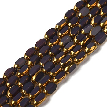 Electroplate Glass Beads Strands, Opaque Solid Color, Half Golden Plated, Faceted, Oval, Indigo, 7x4.5x3.5mm, Hole: 0.8mm, about 49~51pcs/strand, 12.99''~13.90''(33~35.3cm)