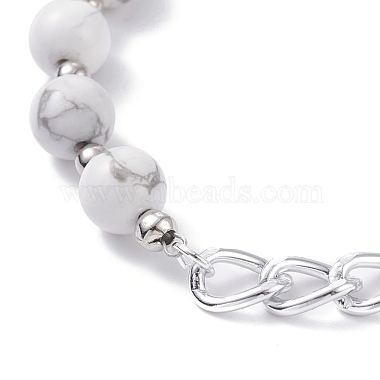 Bracelets de perles rondes en pierres mélangées naturelles sertis de chaîne gourmette pour hommes femmes(BJEW-TA00048)-5