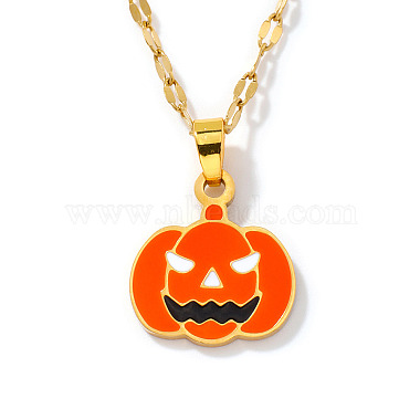 Stainless Steel Enamel Halloween Pumpkin Pendant Dapped Chain Necklaces(BZ8585)-2