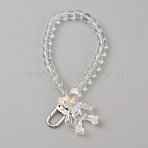 Acrylic Bear Hanging Beaded Keychain Wrist Bracelet Pendant Decoration, for Luggage Keychain Backpack Decoration, Clear, 125mm(HJEW-WH0068-15A)