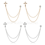 4Pcs 2 Colors Alloy Rhinestone Hanging Chain Brooch, Shirt Collar Brooch for Clothes, Cross, Mixed Color, 165mm, 2pcs/color(JEWB-FG0001-65)