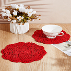 2Pcs Handmade Knitting Polyester Cloth Fabric Coaster, Cup Mats, Flower, FireBrick, 210x3mm(AJEW-LP0001-47E)