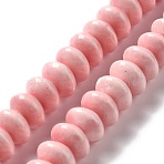 Glazed Porcelain Beads, Glossy Ceramic Beads, Flat Round, Pink, 12x7mm, Hole: 1.6mm, about 45pcs/strand, 12.40''(31.5cm)(PORC-E017-02B)