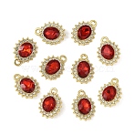 10Pcs Alloy Rhinestone Pendants, Light Gold Tone Oval Charms, Light Siam, 18.8x14mm(ALRI-YW0001-25B)