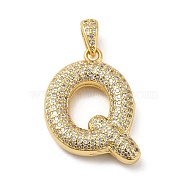 Brass Micro Pave Cubic Zirconia Pendants, Cadmium Free & Lead Free, Long-Lasting Plated, Real 18K Gold Plated, Letter Q, 25.5x19x5.5mm, Hole: 4.5x3mm(KK-E061-03G-17)