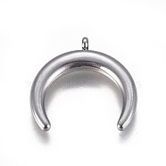 Non-Tarnish 304 Stainless Steel Pendants, Double Horn/Crescent Moon, Stainless Steel Color, 22.5x23x4mm, Hole: 1.8mm(STAS-F229-01-P)