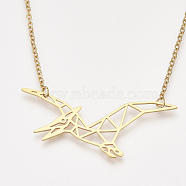 201 Stainless Steel Pendant Necklaces, with Cable Chains, Pterosaur, Golden, 18.1 inch(46cm), 2mm, Pterosaur: 22.5x55.5x1mm(NJEW-T009-JN059-2-40)