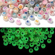 Luminous Acrylic Beads, Flat Round, Mixed Color, 7x3.5~4mm, Hole: 1.2mm, 4 styles, 500pcs/box(MACR-YW0002-96)
