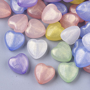 Transparent Acrylic Beads, Glitter Beads, Heart, Mixed Color, 14x14x7mm, Hole: 1.8mm(X-TACR-R138-25)