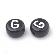 Opaque Acrylic Horizontal Hole Beads, with Enamel, Flat Round, Letter G, 7x4mm, Hole: 1.5mm(SACR-YW0001-70G)