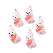 Opaque Resin Pendants, with Platinum Tone Iron Loops, Rabbit with Carrot, Pearl Pink, 26.5x14x9mm, Hole: 2mm(RESI-G032-B02)