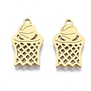 Ion Plating(IP) 201 Stainless Steel Pendants, Laser Cut, Basketball, Golden, 17.5x10.5x1mm, Hole: 1.4mm(STAS-T044-242G)