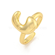 Brass Letter Open Cuff Rings for Women, Adjustable, Real 18K Gold Plated, Letter C, 15~16.5x7~16.5mm(RJEW-G313-01C-G)