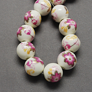 Handmade Printed Porcelain Beads, Round, Medium Violet Red, 8mm, Hole: 2mm(PORC-Q199-8mm-12)