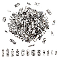 120Pcs 12 Styles Tibetan Style Alloy Tube Beads, Column, Antique Silver, 6~14x2.5~7mm, Hole: 1.2~4mm, 10pcs/style(FIND-PH0020-79)