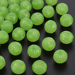 Imitation Jelly Acrylic Beads, Corrugated Beads, Round, Light Green, 14x13mm, Hole: 2.5mm, about 356pcs/500g(MACR-S373-11-E06)