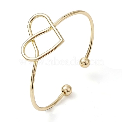 Heart Brass Cuff Bangles, Long-Lasting Plated, Lead Free & Cadmium Free, Real 18K Gold Plated, Inner Diameter: 2-1/8 inch(5.35cm)(BJEW-D039-43G)