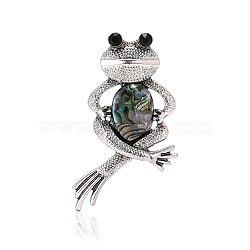 Frog Zinc Alloy Rhinestone  Brooches, with Shell, Antique Silver, 61x38mm(PW-WGC7876-01)