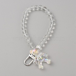 Acrylic Bear Hanging Beaded Keychain Wrist Bracelet Pendant Decoration, for Luggage Keychain Backpack Decoration, Clear, 125mm(HJEW-WH0068-15A)