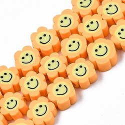 Handmade Polymer Clay Bead Strands, Flower with Smile, Sandy Brown, 8~10x8~10x4~5mm, Hole: 1.2~1.6mm, about 38~40pcs/strand, 12.99 inch~15.94 inch(33~40.5cm)(CLAY-N006-73G)