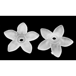 Transparent Frosted Acrylic Flower Beads, Dyed, White, about 17mm long, 16.5mm wide, 4mm thick, hole: 1.5mm(X-PAB1936Y-10)