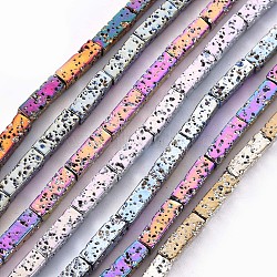 Electroplated Natural Lava Rock Beads Strands, Cuboid, Bumpy, Mixed Color, 12.5x4x4mm, Hole: 1mm, about 32pcs/strand, 15.75 inch(40cm)(G-T114-70)