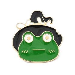 Enamel Pin, Golden Alloy Brooches for Backpack Clothes, Cadmium Free & Lead Free, Frog, Green, 28x27x1.5mm(JEWB-P038-12C-G)