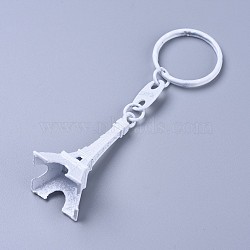 Alloy Keychain, with Iron Ring, Eiffel Tower, White, 98mm(KEYC-WH0013-A01)