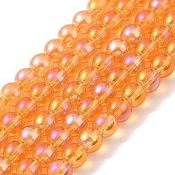 Transparent Electroplate Glass Beads Strands, Pearl Luster Plated, Round, Orange, 4mm, Hole: 0.7mm, about 101pcs/strand, 14.57~14.96''(37~38cm)(GLAA-T032-T4mm-C01)