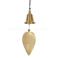 Leaf Brass Wind Chimes, Nylon Thread Hanging Home Decorations, Golden, Bell, 352mm(AJEW-P110-01D)