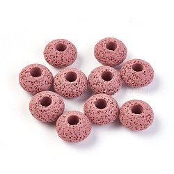 Natural Lava Rock Beads, Dyed, Rondelle, Pink, 15.5~16x9.7~10mm, Hole: 5~5.4mm(G-I220-H04)